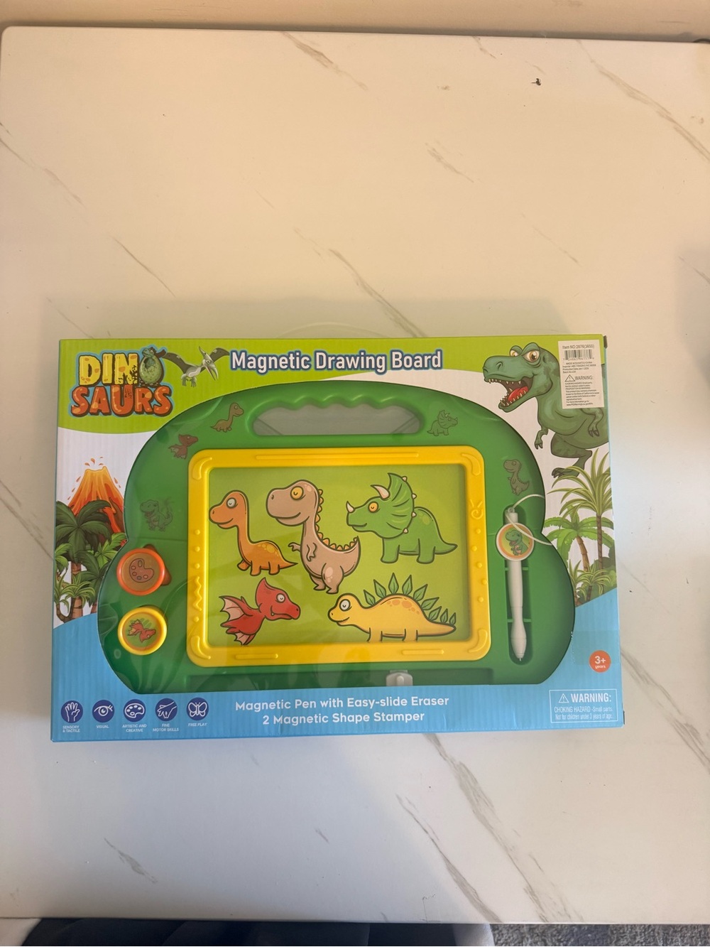 Magnetic Drawing Board for Kids - Green & Yellow Dinosaur Design